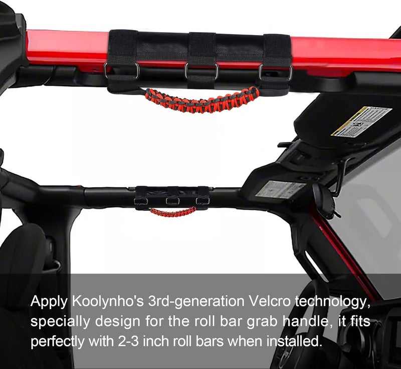 KOOLYNHO Roll Bar Grab Handles Hand Grips Accessories Paracord Hand Grab for Jeep Wrangler JL JK TJ YJ Gladiator Sahara Rubicon Unlimited (Red 2 Pack) - Image 3